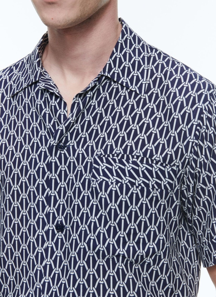 Shirts | De Fursac Hawaiian Shirt With Rope Print Navy Blue - Ropes Pattern