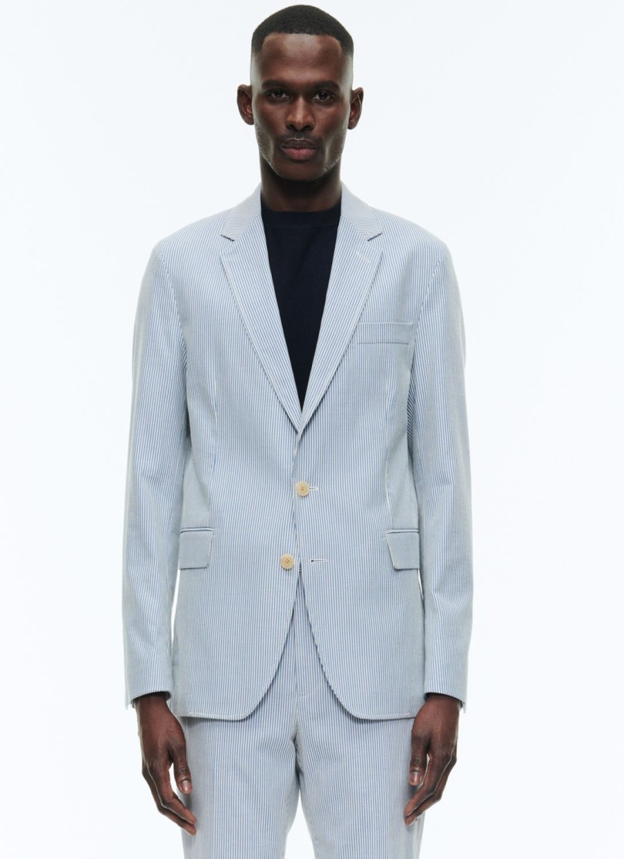 Blazers | De Fursac Cotton Canvas Jacket With Stripes White And Sky Blue Stripes