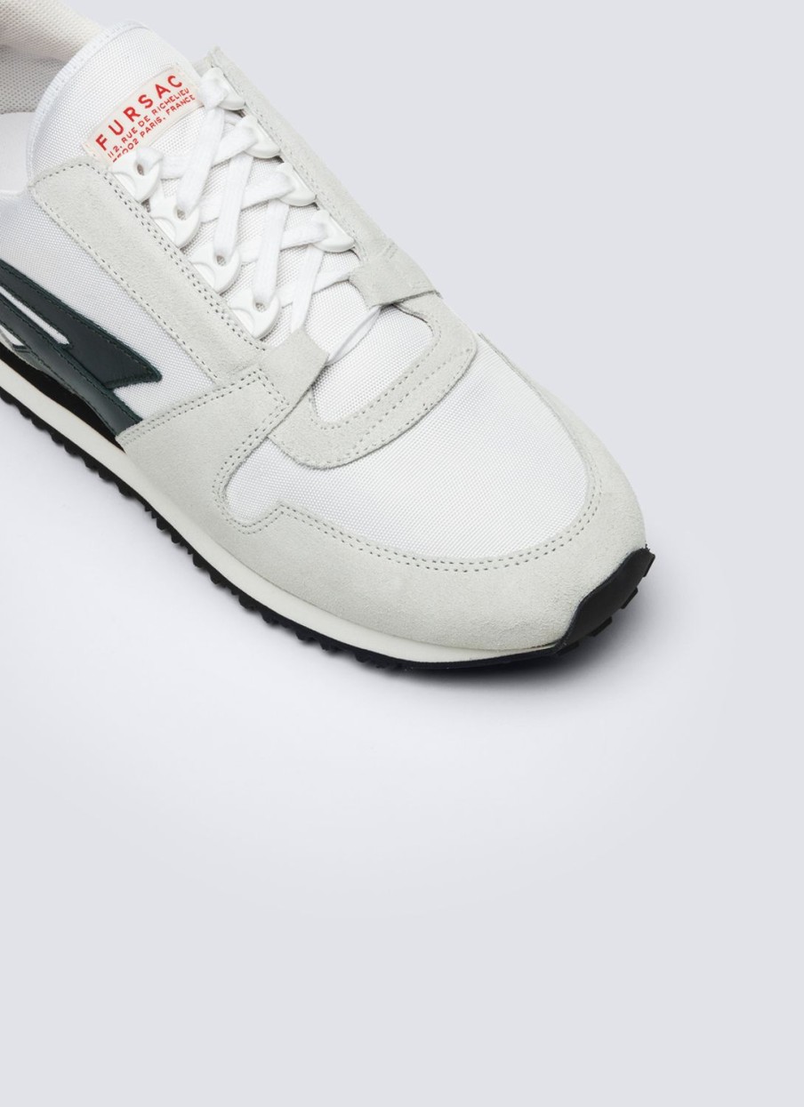 Shoes | De Fursac White Leather And Nylon Sneakers White - Green Logo