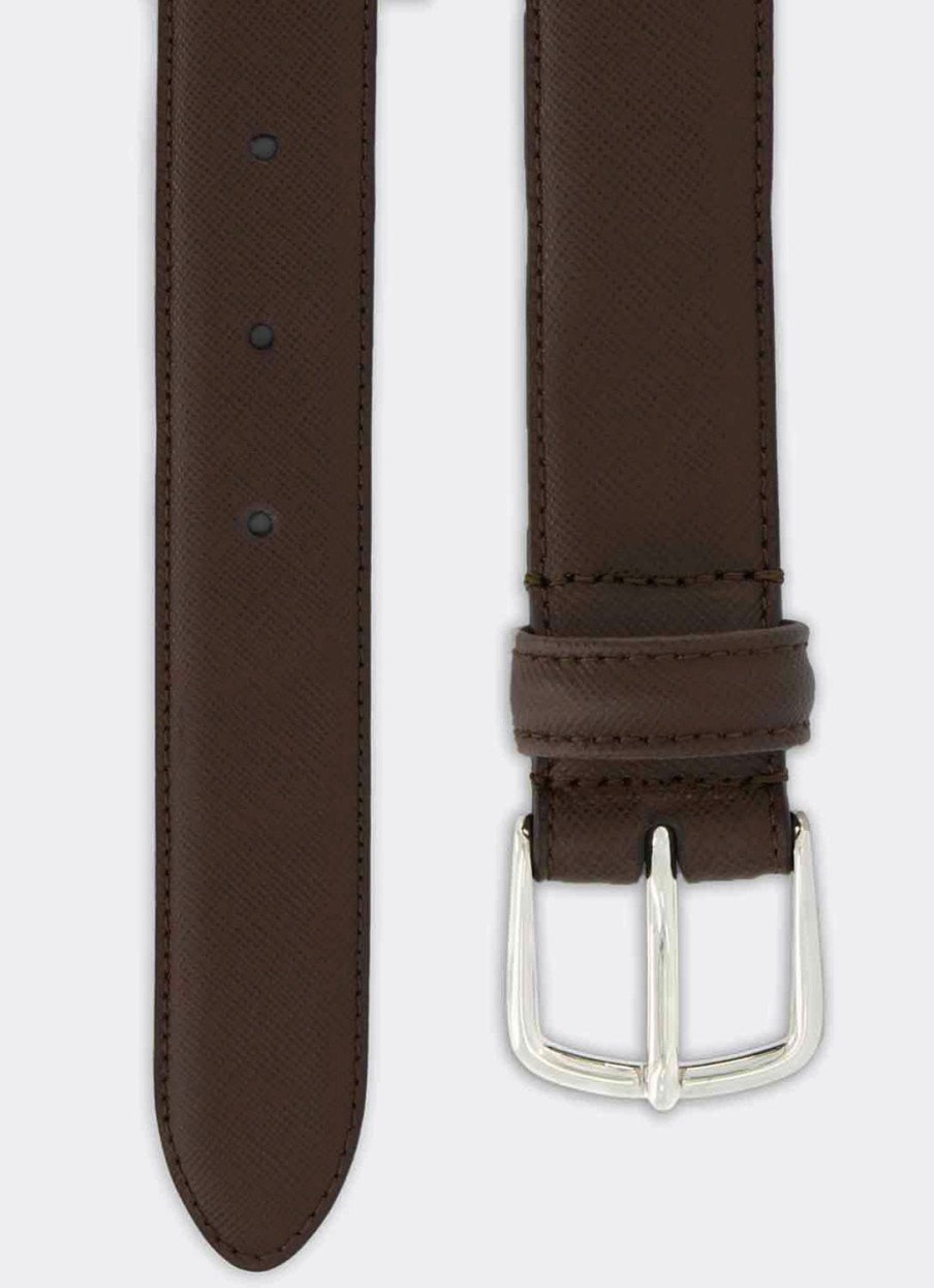 Belts | De Fursac Brown Leather Belt Saffiano Brown Leather