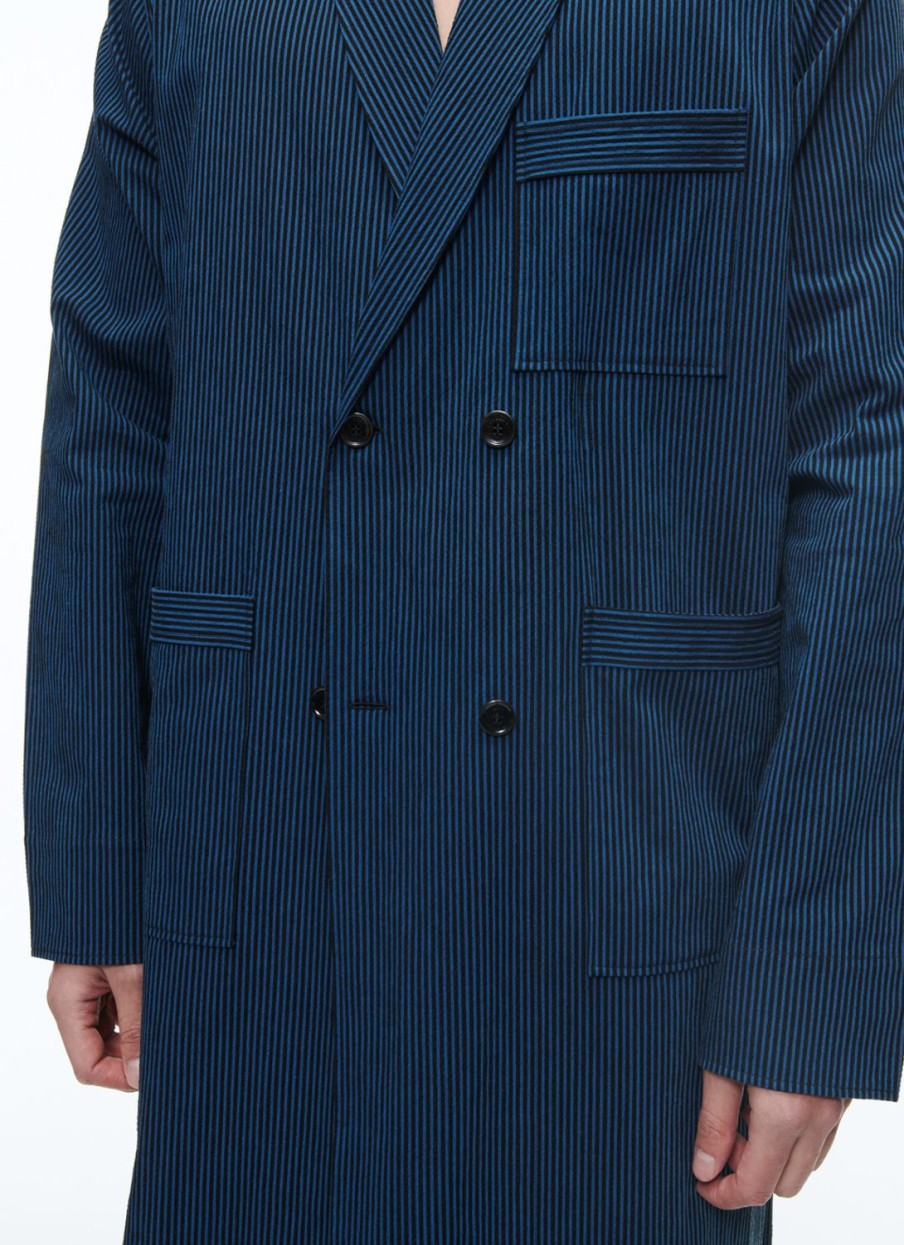 Homewear | De Fursac Seersucker Dressing Gown Shirt With Stripes Navy Blue - Navy Blue And Black Stripes