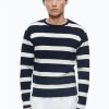 Sweaters | De Fursac Certified Wool Sweater With Stripes Ecru And Navy Blue Stripes