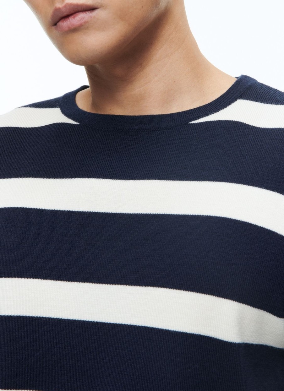 Sweaters | De Fursac Certified Wool Sweater With Stripes Ecru And Navy Blue Stripes