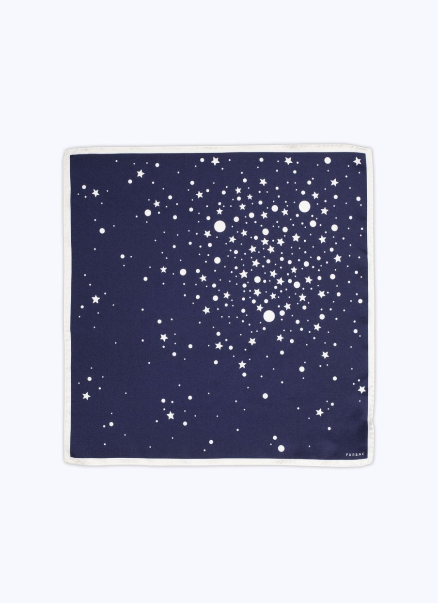 Ties | De Fursac Silk Twill Pocket Square Navy Blue - Stars Print