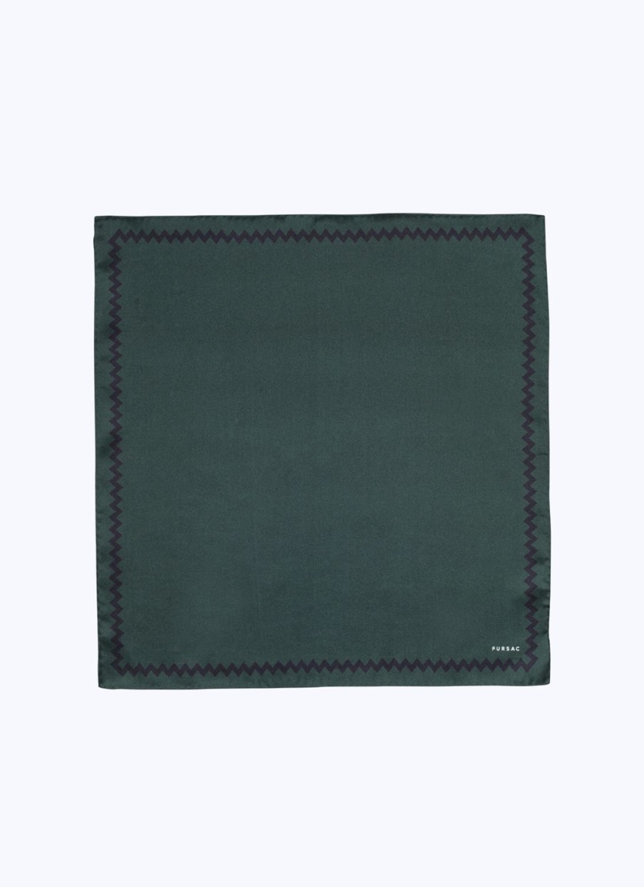 Ties | De Fursac Silk Twill Pocket Square British Racing Green - White Frieze