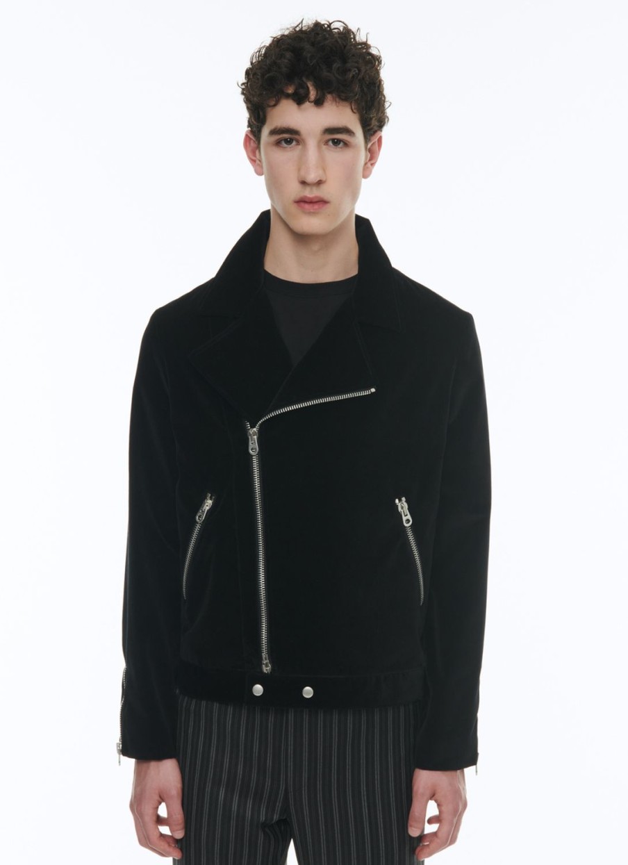 Outerwear | De Fursac Velvet Biker Jacket Black