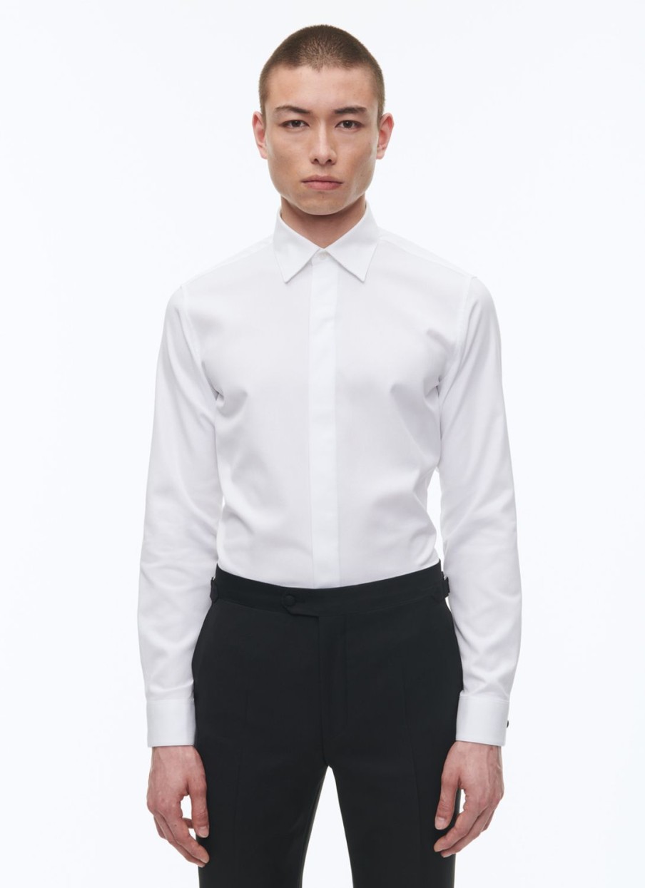 Shirts | De Fursac Honeycomb Cotton Hidden Placket Shirt White