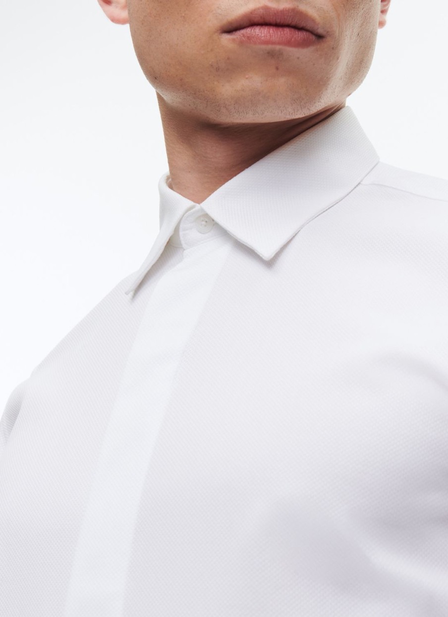 Shirts | De Fursac Honeycomb Cotton Hidden Placket Shirt White