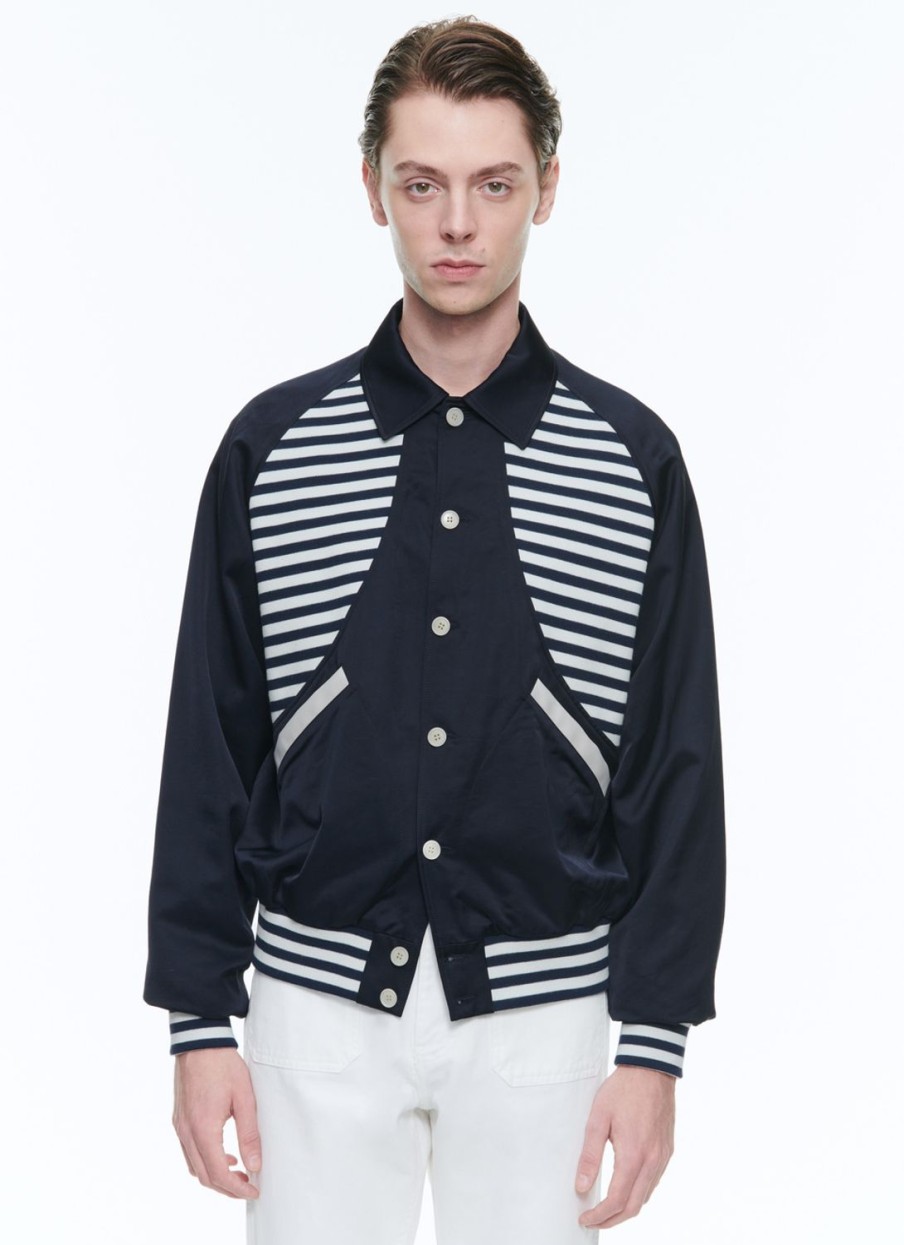 Outerwear | De Fursac Striped Canvas "Atlantique" Jacket Navy Blue - Striped Yokes