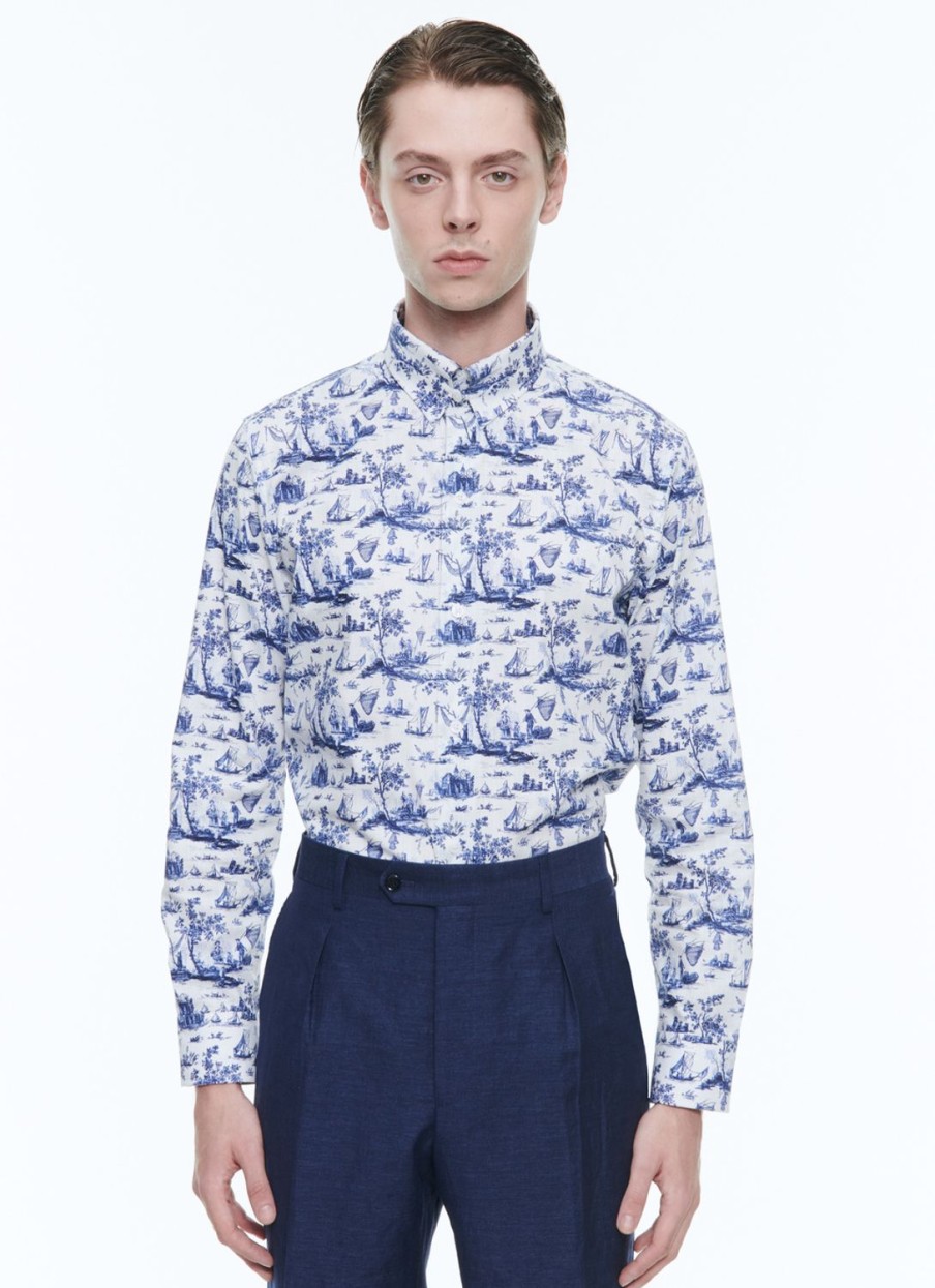 Shirts | De Fursac Toile De Jouy Printed Cotton Shirt Blue Toile De Jouy Print