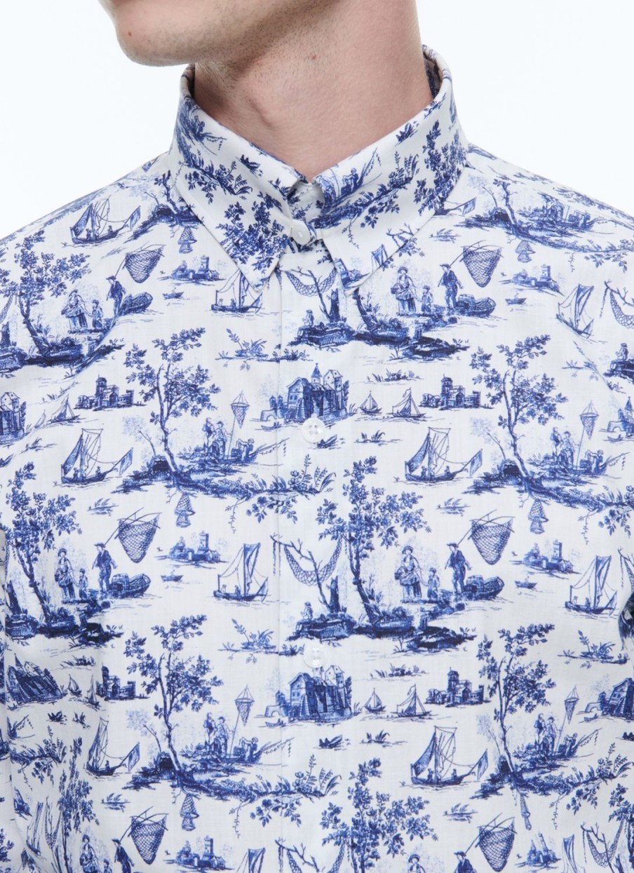 Shirts | De Fursac Toile De Jouy Printed Cotton Shirt Blue Toile De Jouy Print