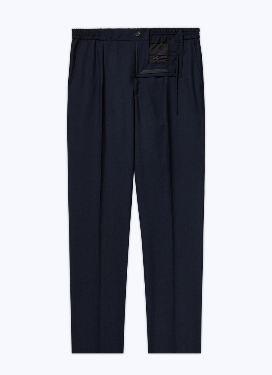 Trousers | De Fursac Certified Wool Elasticated Trousers Navy Blue