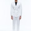 Suits | De Fursac Wool Double-Breasted Striped Suit White - Navy Blue Stripes