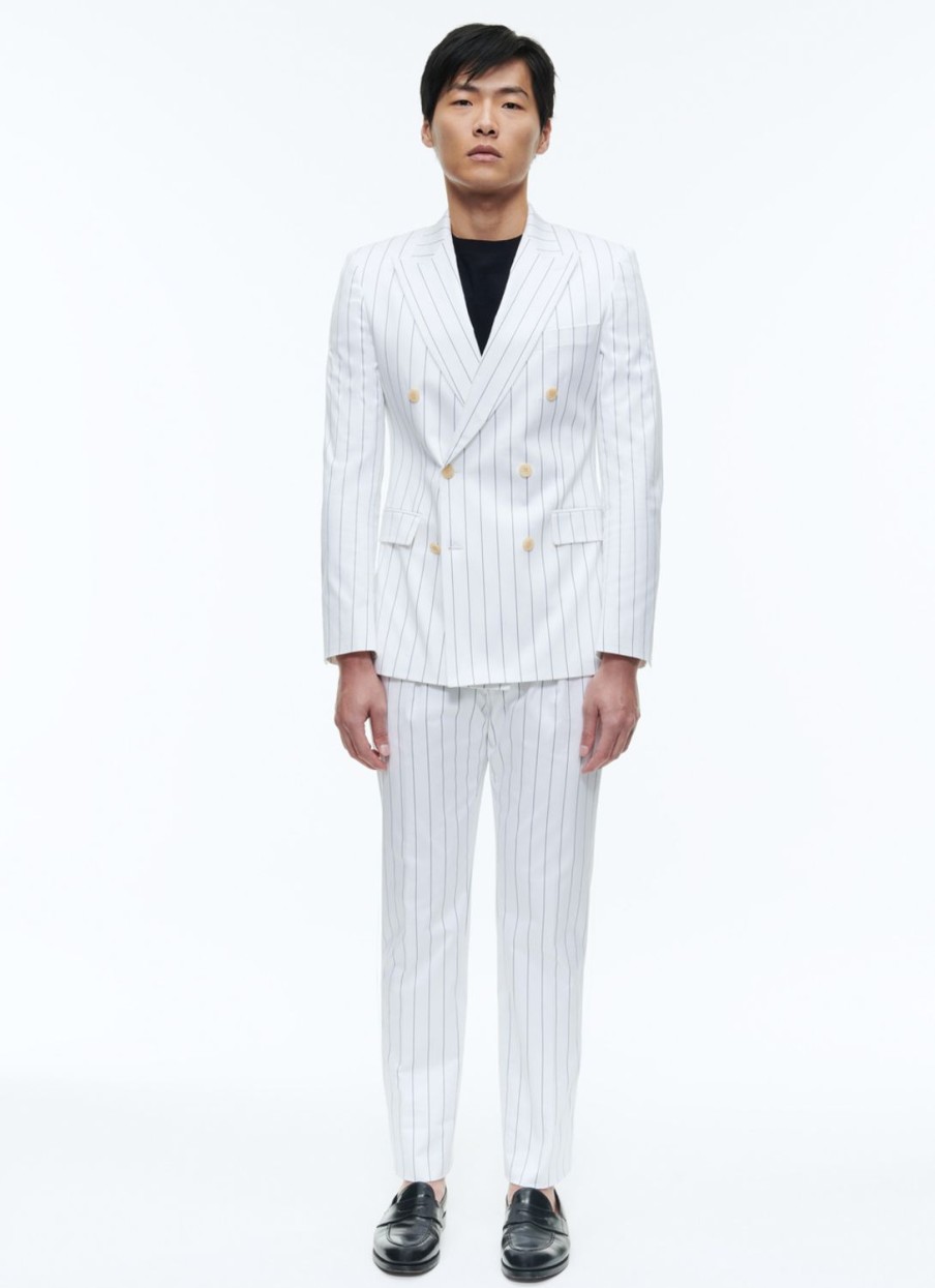 Suits | De Fursac Wool Double-Breasted Striped Suit White - Navy Blue Stripes