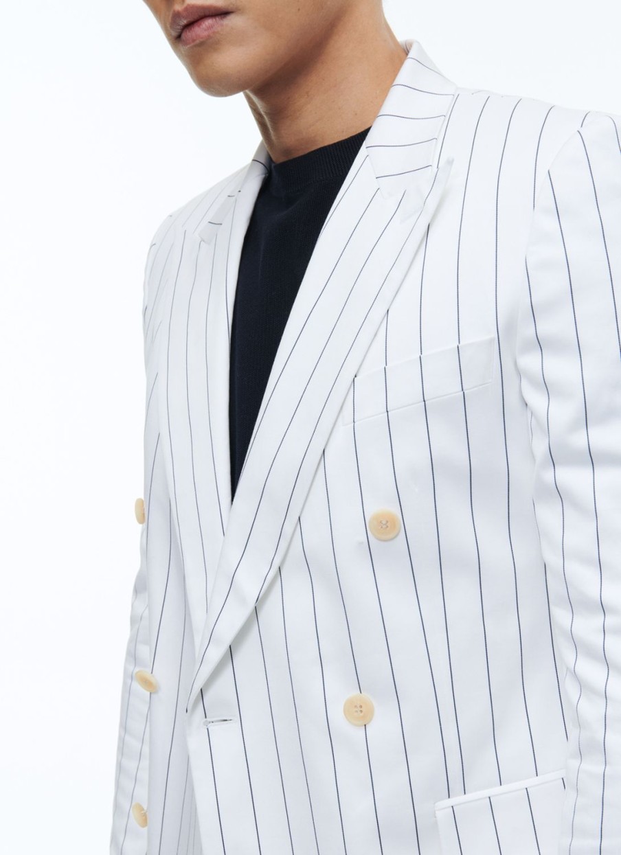 Suits | De Fursac Wool Double-Breasted Striped Suit White - Navy Blue Stripes