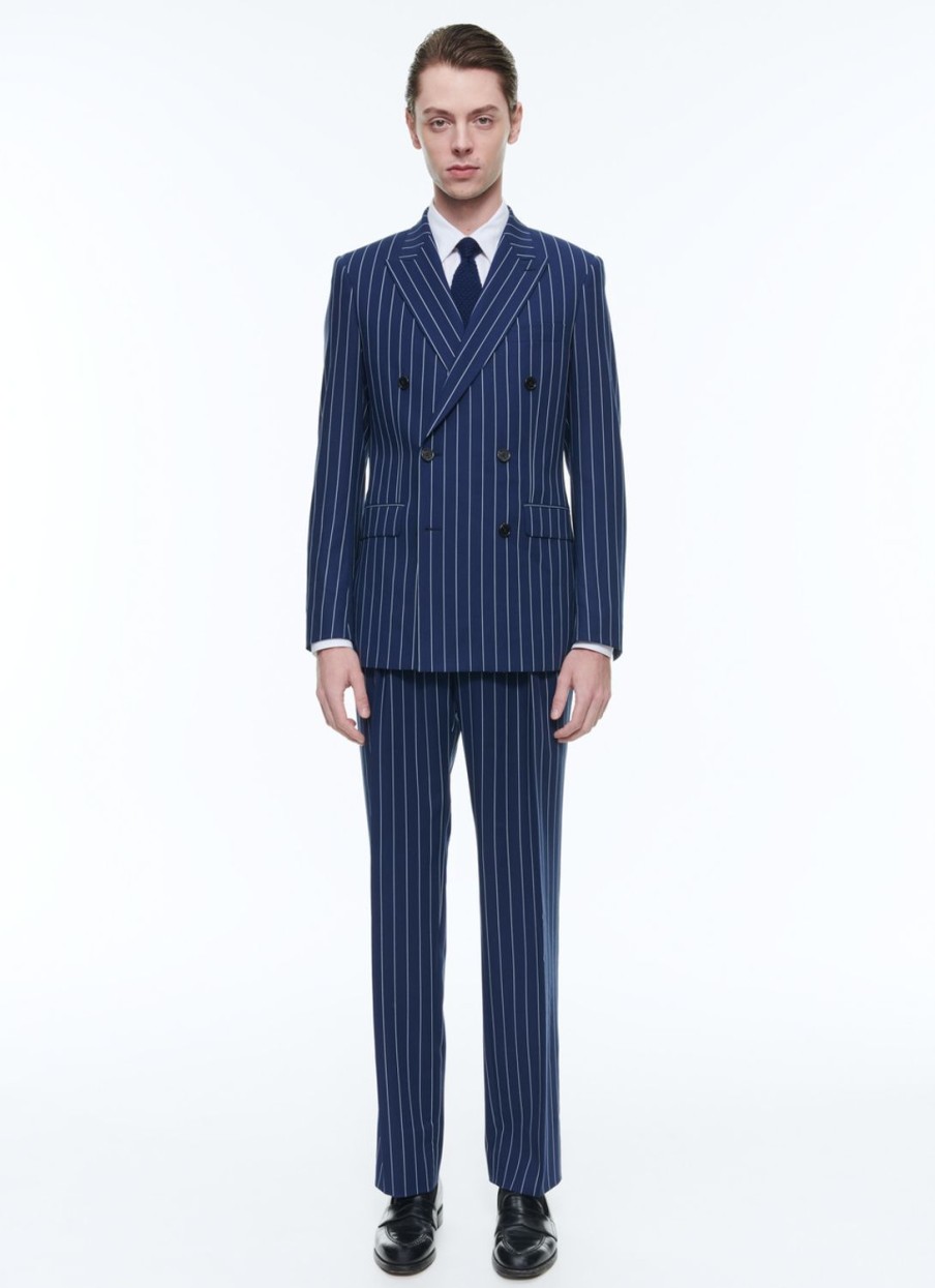 Suits | De Fursac Striped Wool Double-Breasted Suit Blue - Stripes