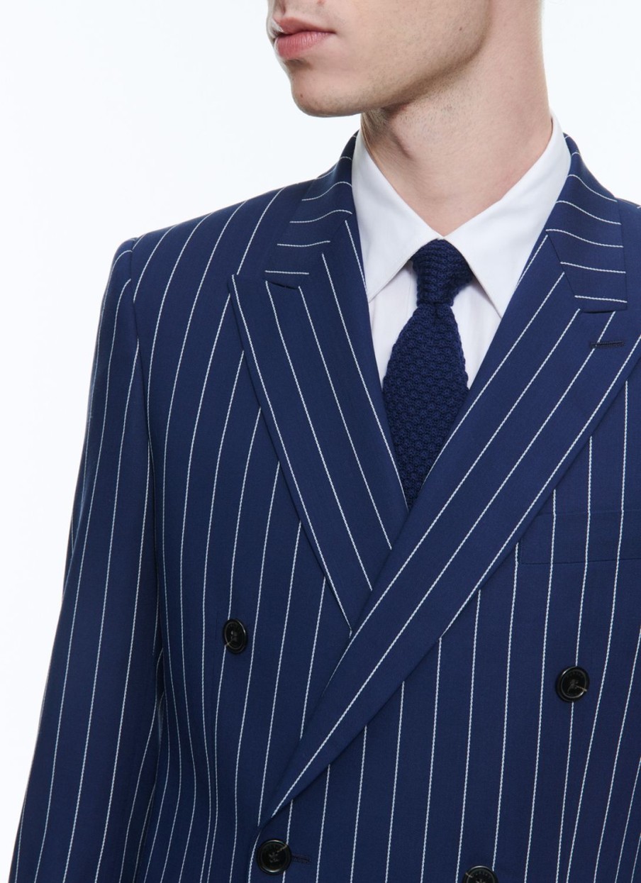 Suits | De Fursac Striped Wool Double-Breasted Suit Blue - Stripes