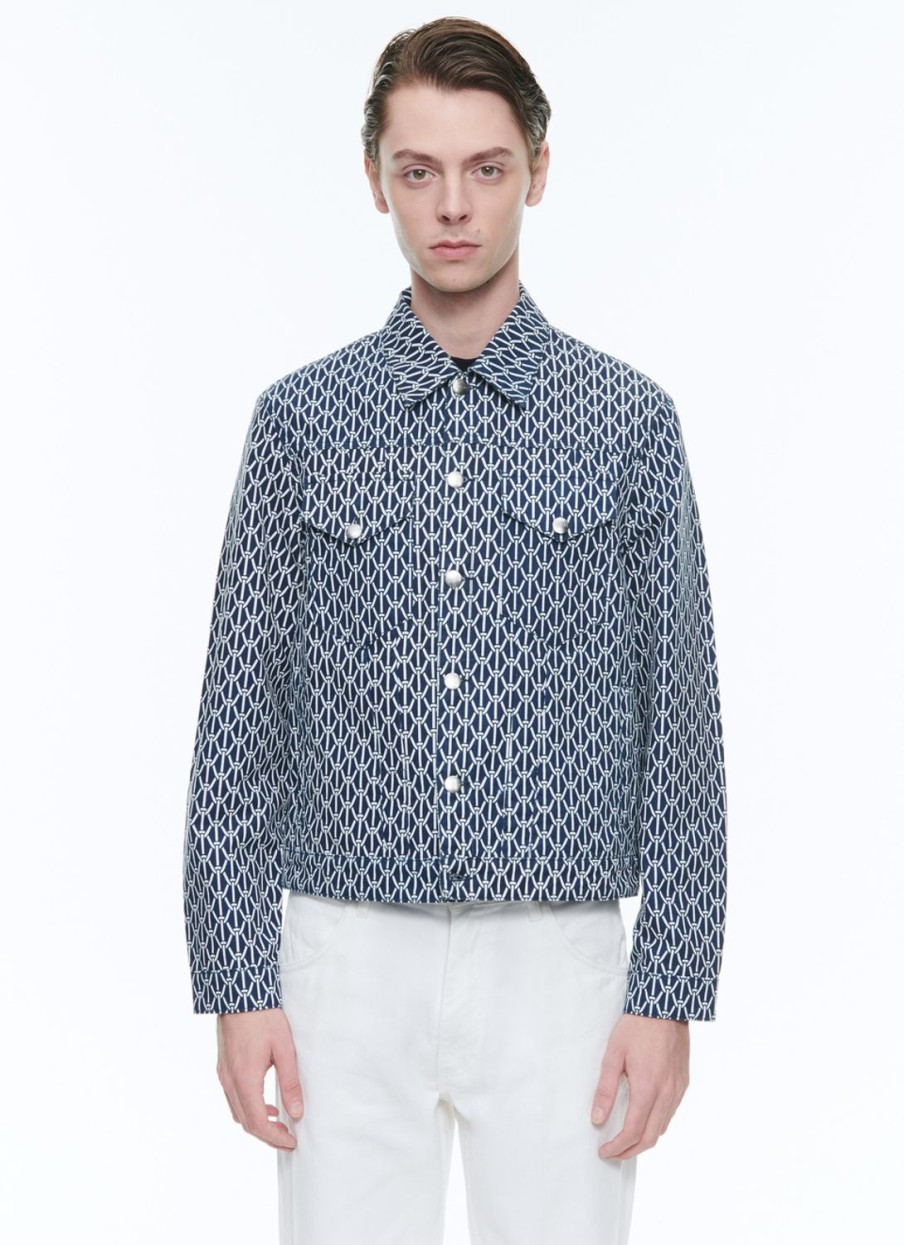 Outerwear | De Fursac Cotton Serge Jacket With Rope Print Denim Blue