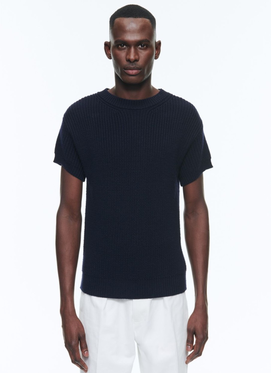 Polos & T-Shirts | De Fursac Ribbed Wool And Cotton Sweater Navy Blue