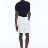 Trousers | De Fursac Cotton Canvas Pleated Bermuda Shorts White