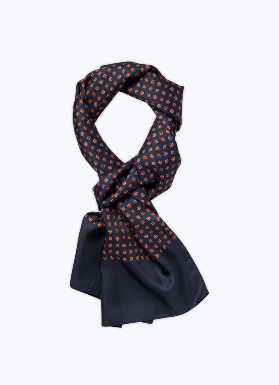 Scarves | De Fursac Navy Blue Silk Scarf With Print Navy Bleu