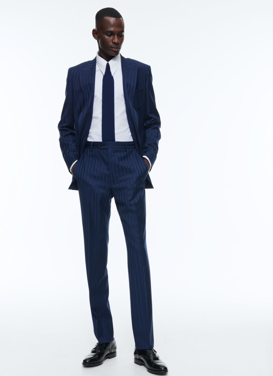 Suits | De Fursac Wool Double-Breasted Striped Suit Blue - Tone On Tone Large Stripes