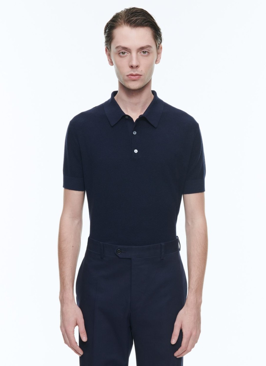 Polos & T-Shirts | De Fursac Cotton And Cashmere Polo Sweater Navy Blue