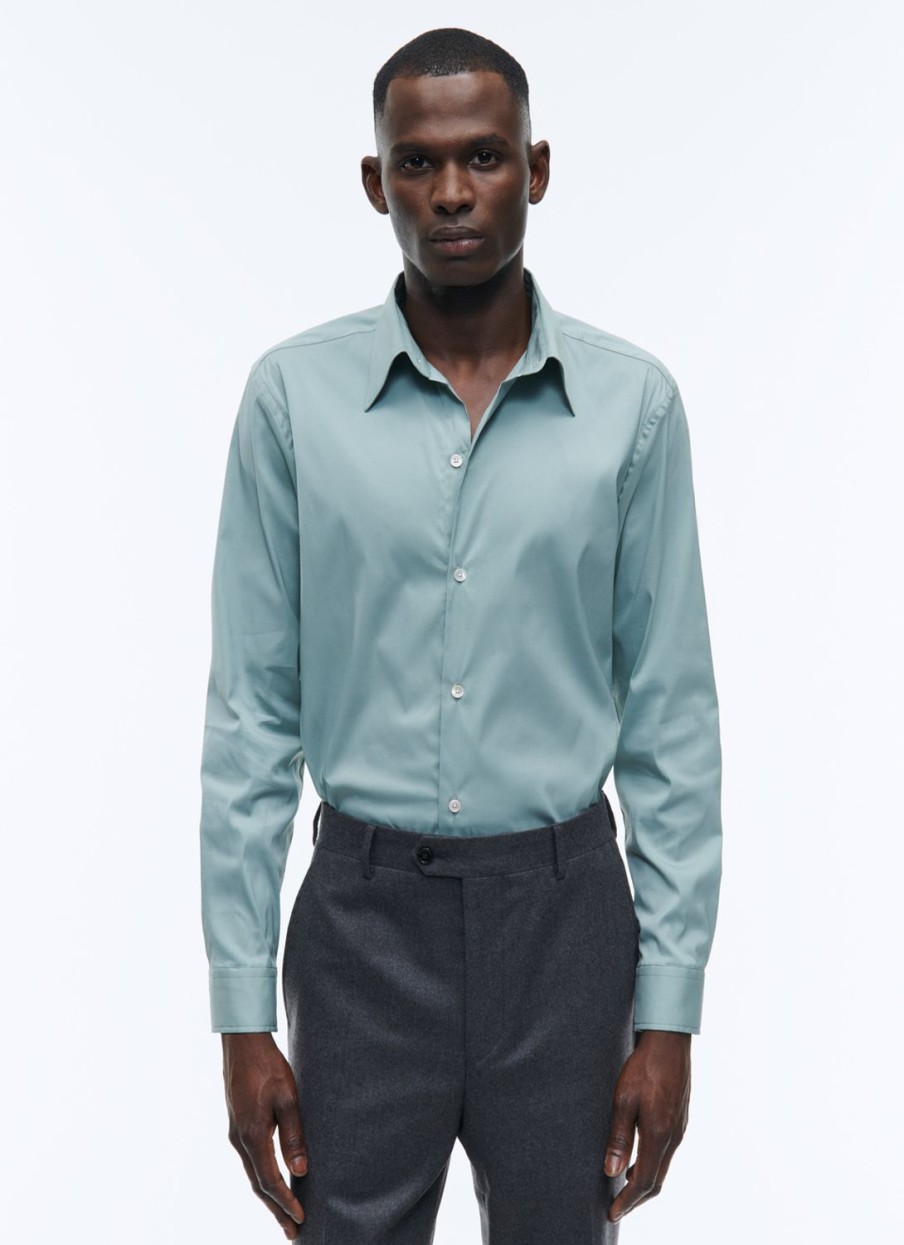 Shirts | De Fursac Blended Cotton Poplin Shirt Sage Green