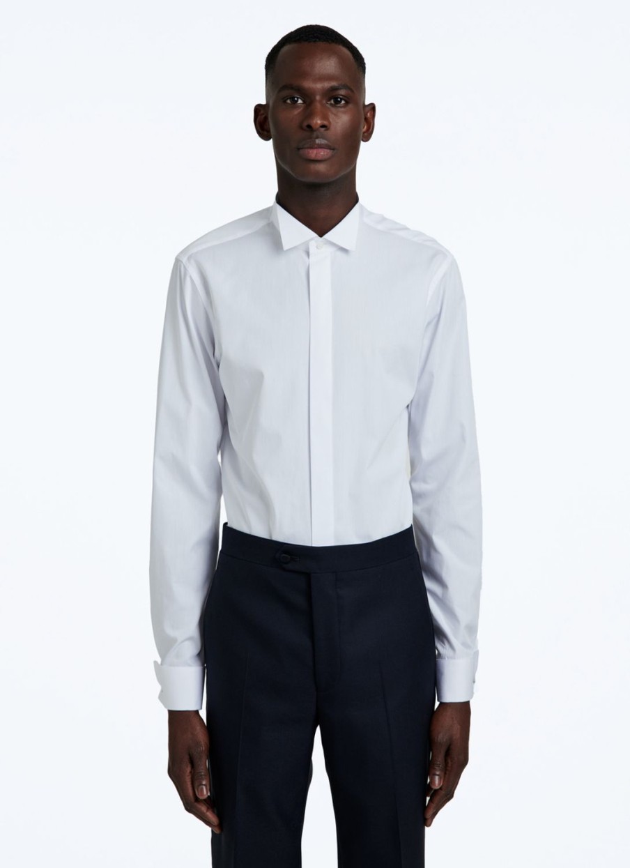 Shirts | De Fursac Egyptian Cotton Wing Collar And Hidden Placket Shirt White