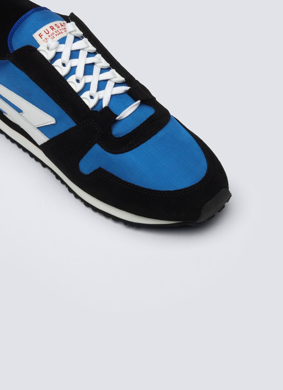 Shoes | De Fursac Navy Blue And Black Leather And Nylon Sneakers Navy Blue And Black - White Logo