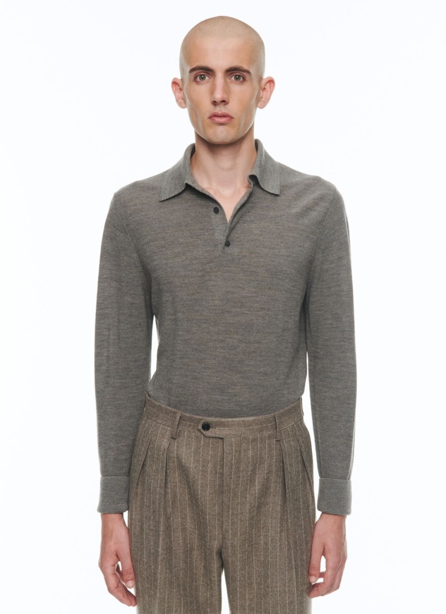 Sweaters | De Fursac Wool Longsleeves Polo Sweater Taupe Grey