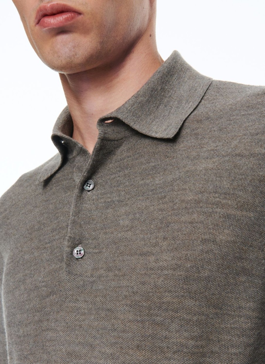 Sweaters | De Fursac Wool Longsleeves Polo Sweater Taupe Grey