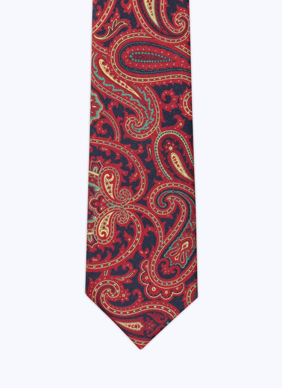 Ties | De Fursac Silk Satin Tie Burgundy - Paisley Print