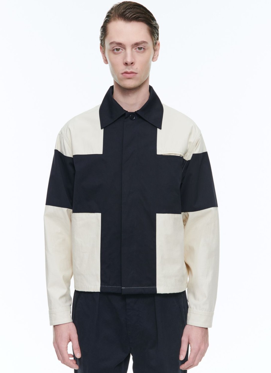 Outerwear | De Fursac Water-Repellent Canvas Jacket Beige And Navy Blue