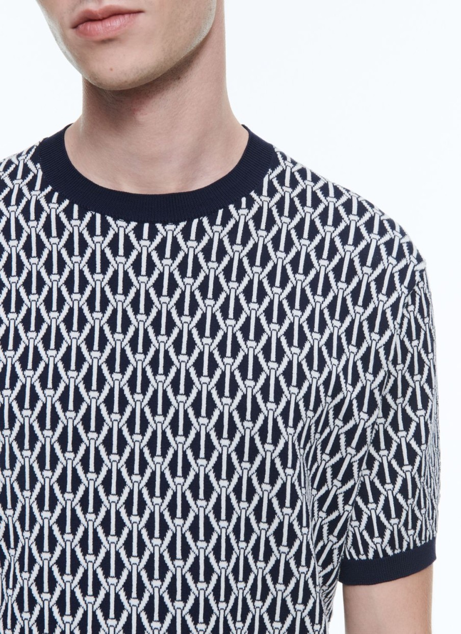 Polos & T-Shirts | De Fursac Cotton Mesh T-Shirt With Pattern Navy Blue - Ropes Pattern