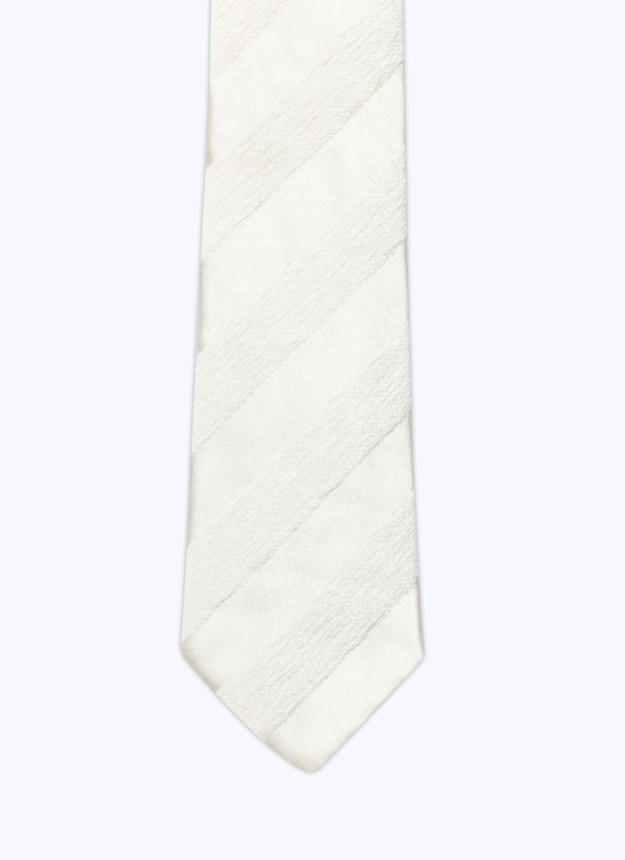 Ties | De Fursac Velvet And Silk Tie With Stripes Ecru