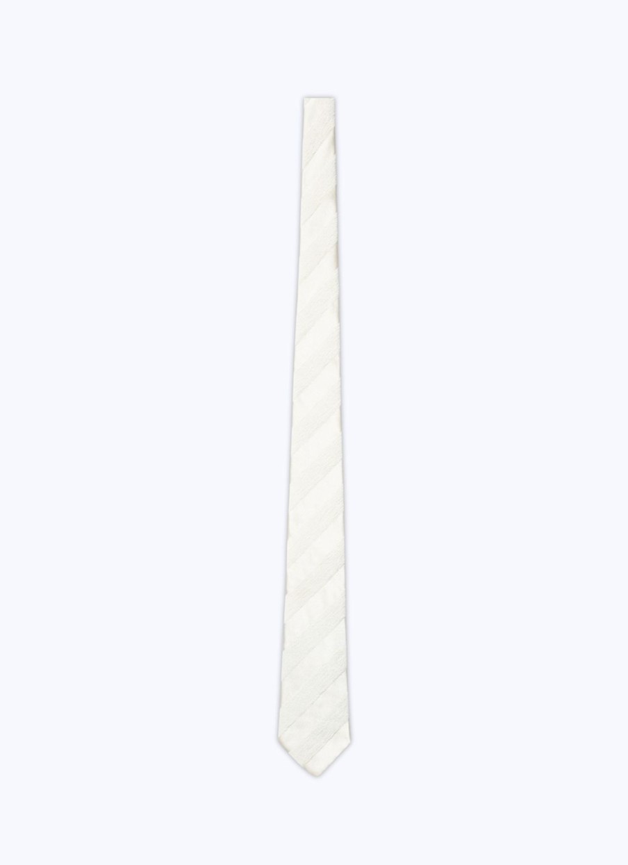 Ties | De Fursac Velvet And Silk Tie With Stripes Ecru