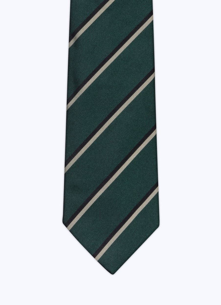 Ties | De Fursac Silk Tie With Stripes Green - Blue And Grey Stripes