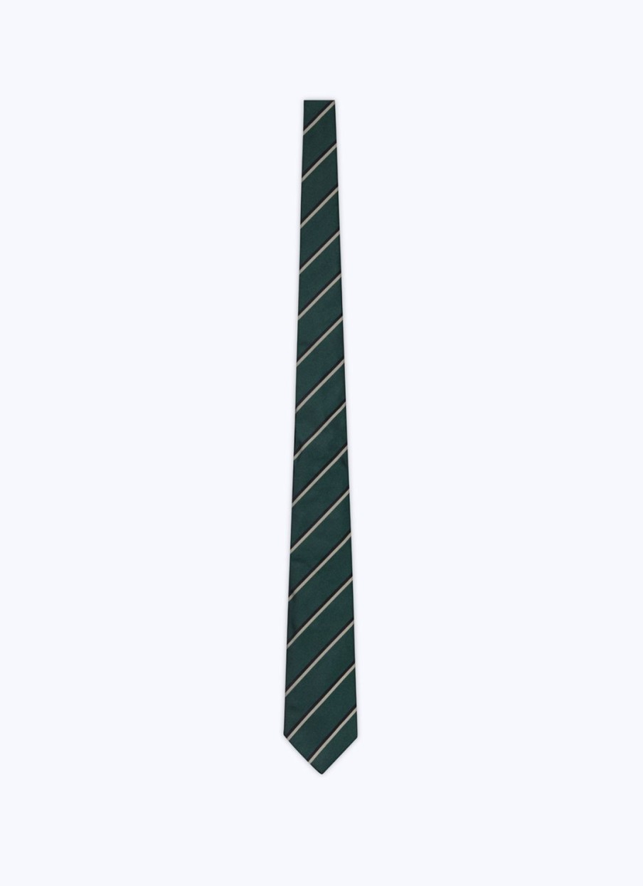 Ties | De Fursac Silk Tie With Stripes Green - Blue And Grey Stripes