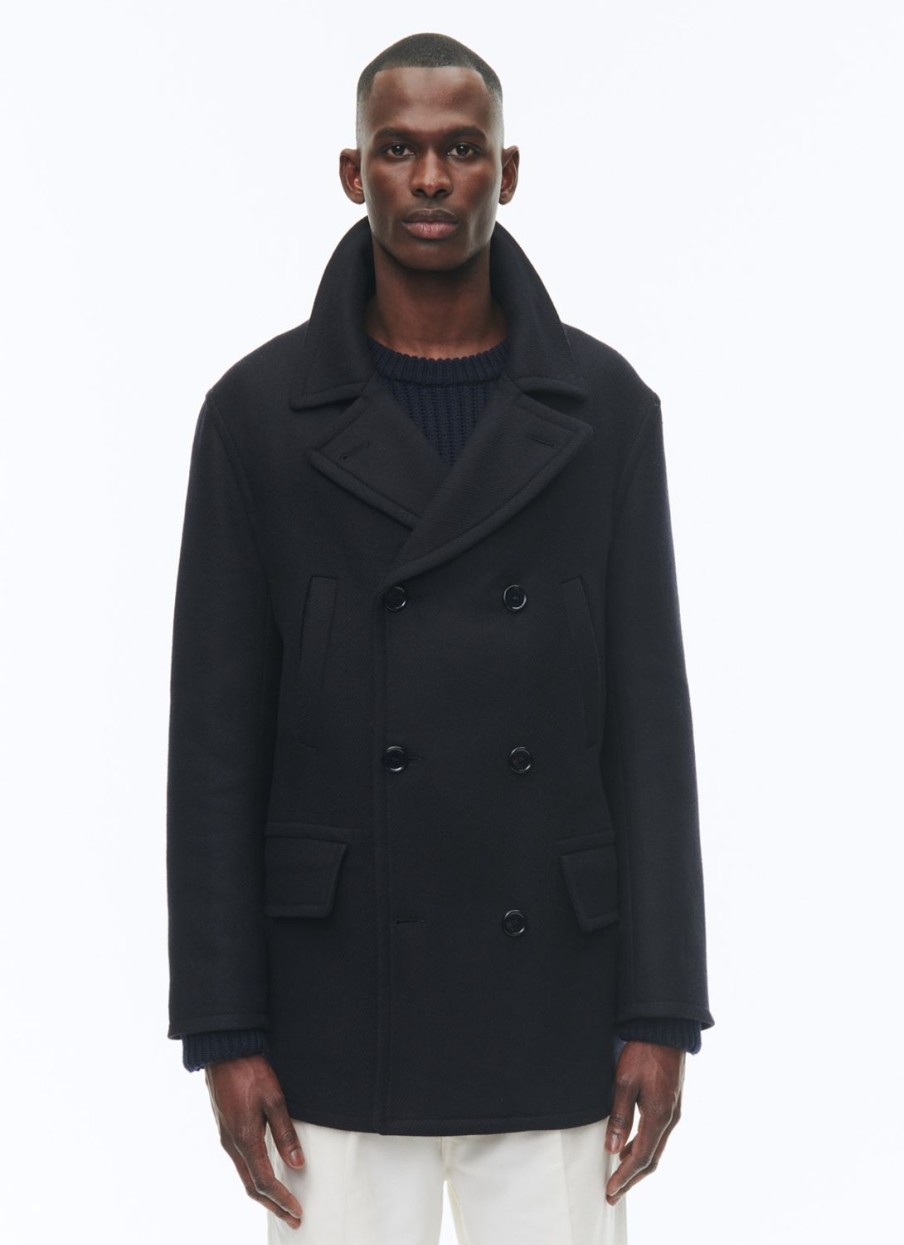 Outerwear | De Fursac Woolen Cloth Pea Coat Navy Blue