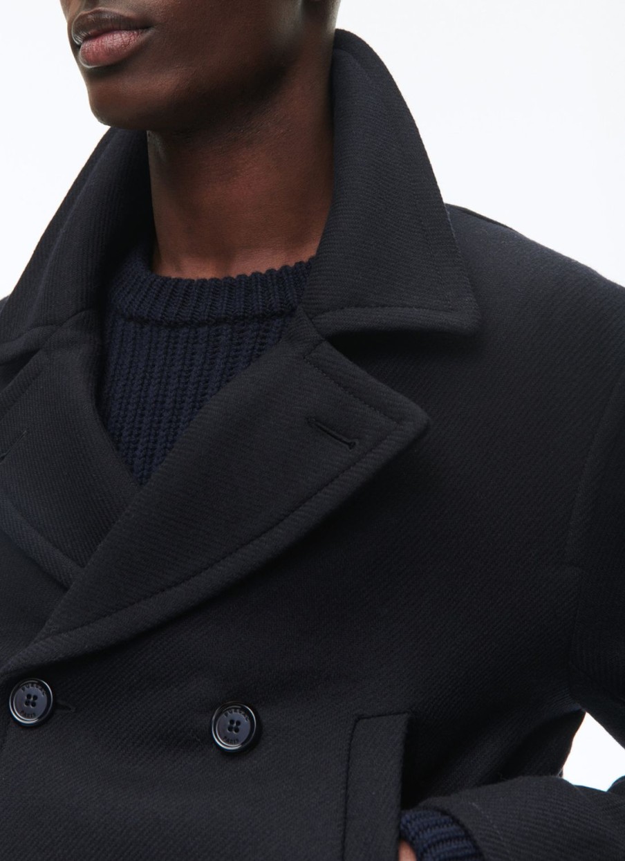 Outerwear | De Fursac Woolen Cloth Pea Coat Navy Blue