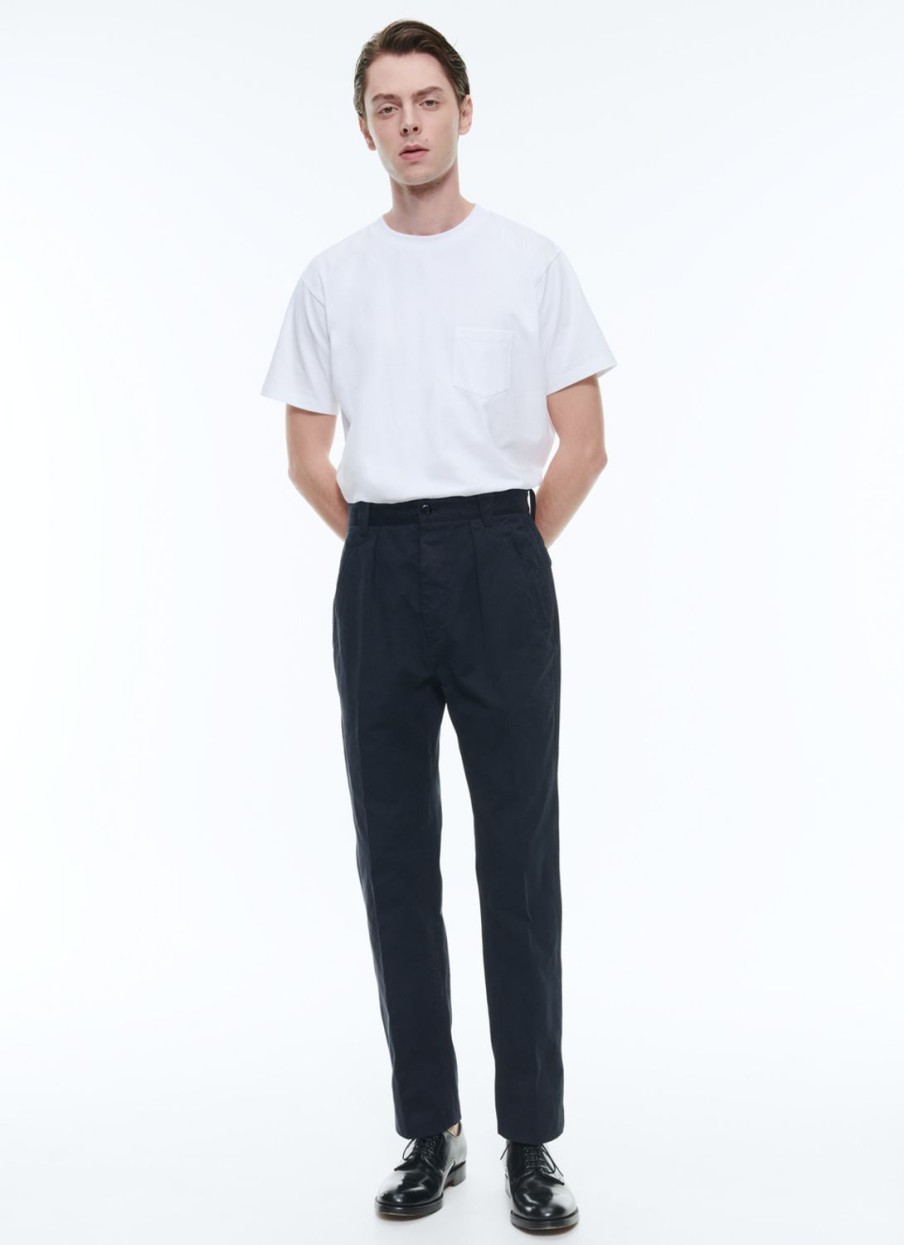 Trousers | De Fursac Cotton Gabardine Pleated Trousers Navy Blue