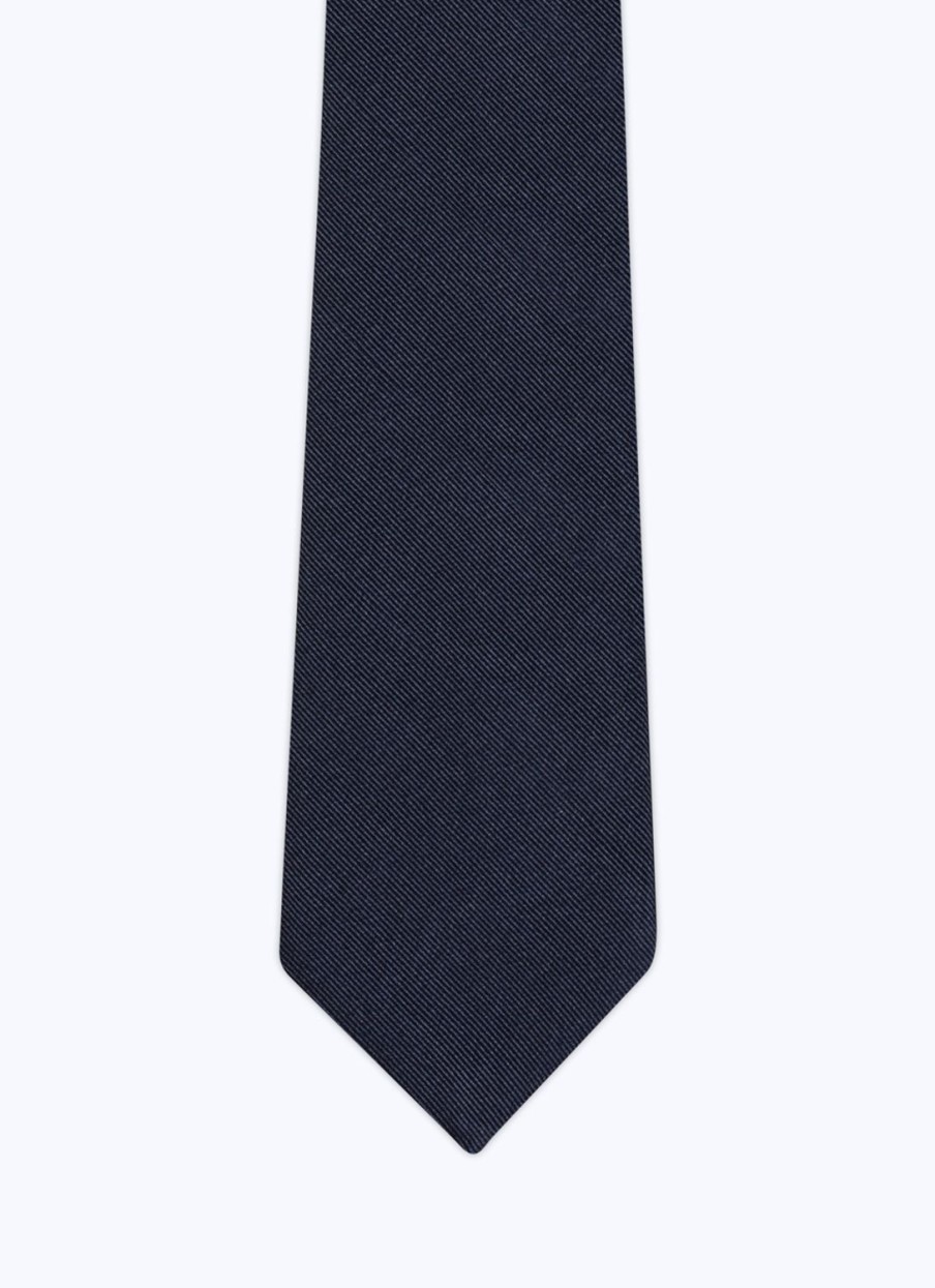 Ties | De Fursac Embroidered Silk Satin Tie Navy Blue