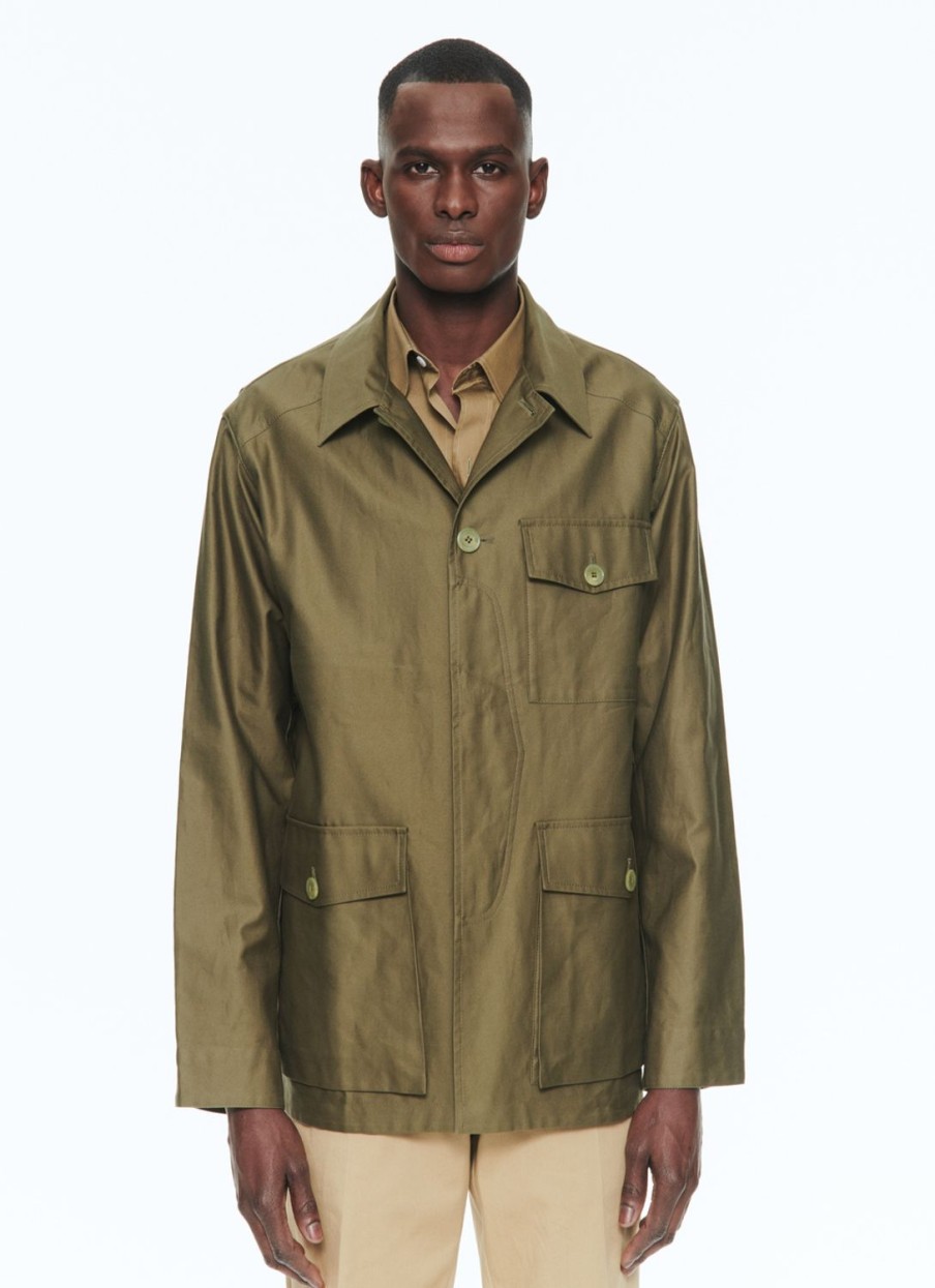 Outerwear | De Fursac Cotton Satin Jacket Olive Green