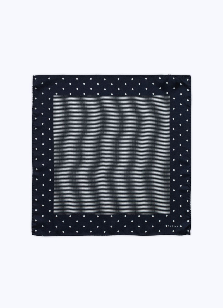 Ties | De Fursac Silk Pocket Square With Prints Navy Blue