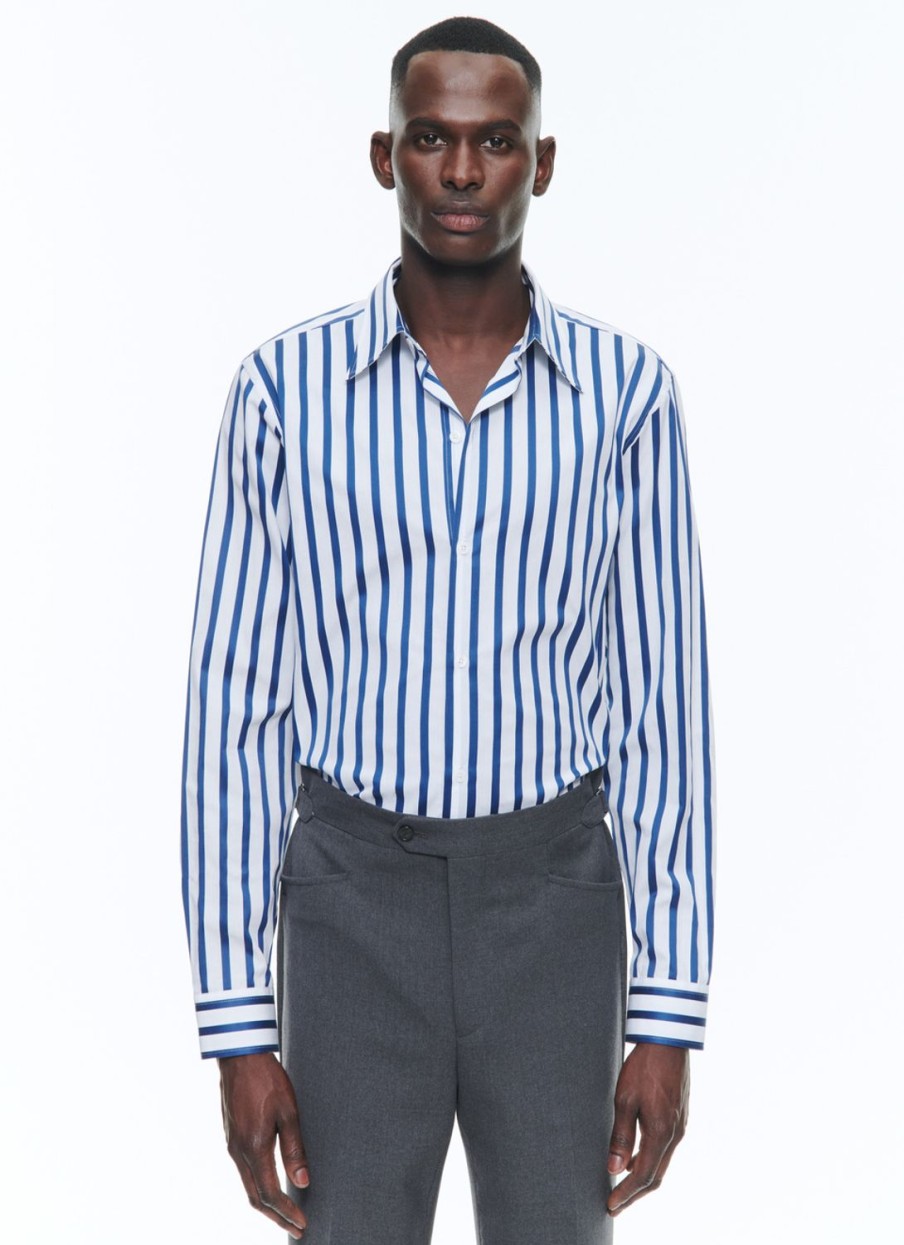 Shirts | De Fursac Striped Shirt With Swallow Collar White - Blue Stripes