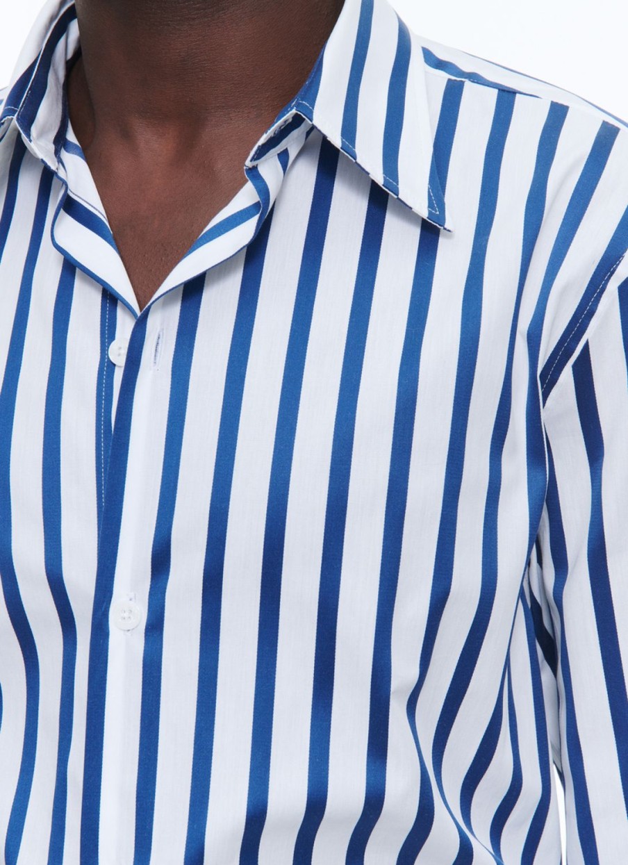 Shirts | De Fursac Striped Shirt With Swallow Collar White - Blue Stripes