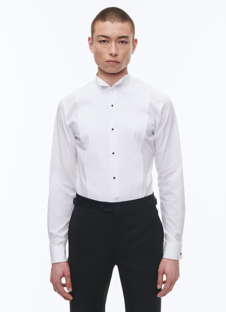 Shirts | De Fursac Cotton Poplin Pleated Chestplate Shirt White