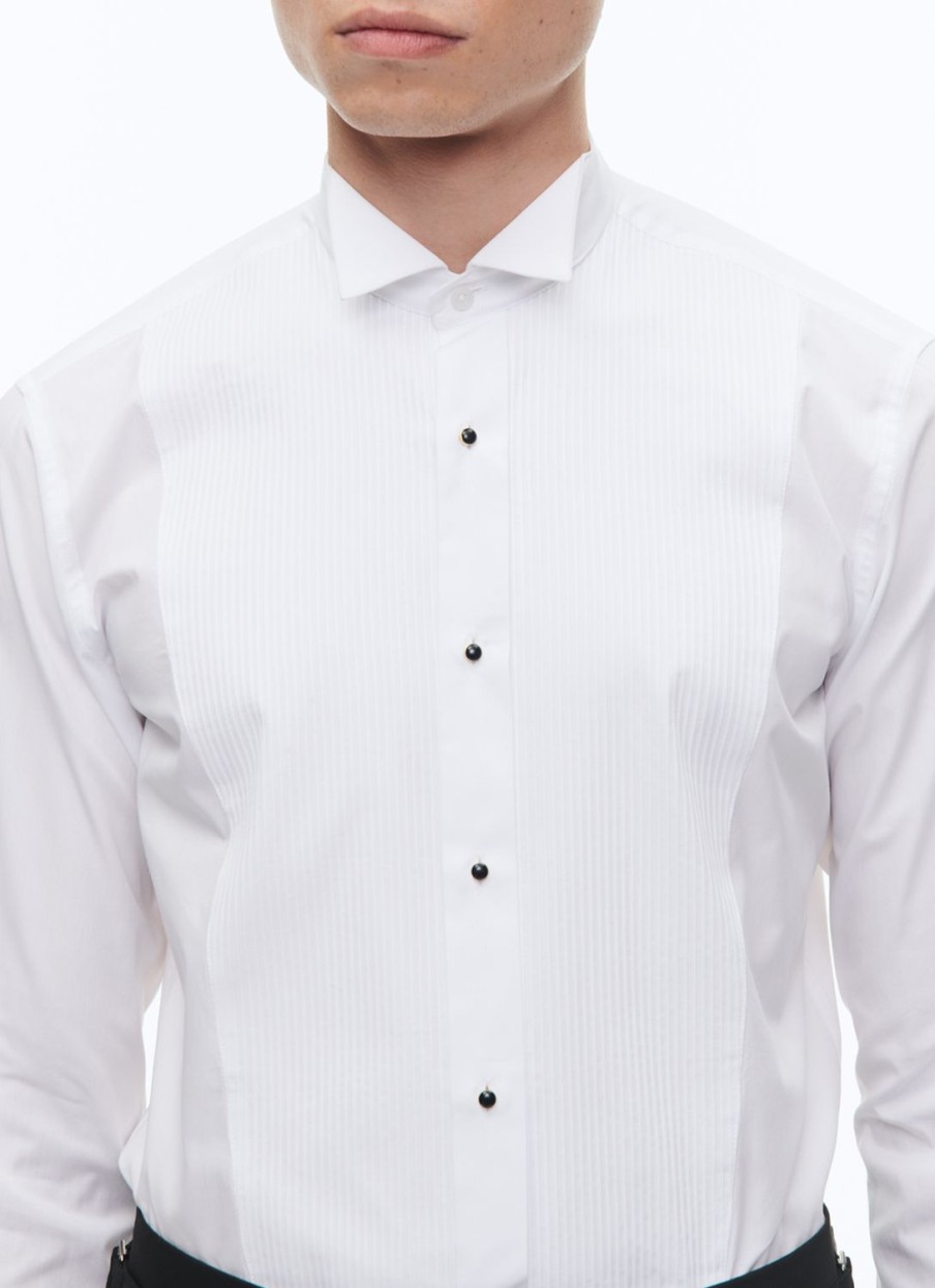 Shirts | De Fursac Cotton Poplin Pleated Chestplate Shirt White