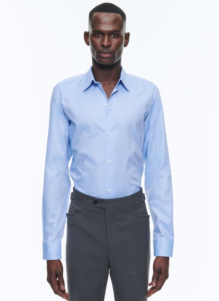 Shirts | De Fursac Sky Blue Micro Weaved Cotton Shirt Sky Blue - Micro Weaved